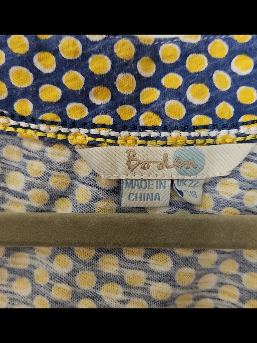 Boden Navy Sleeveless Top with Yellow Polka Dots and Stitch Detail, 18, XXL - Picture 3 of 5